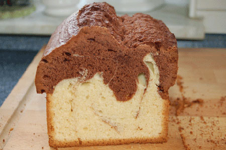Sandkuchen mit Sahne und Kakao. Rezept Marmorkuchen mit Sahne