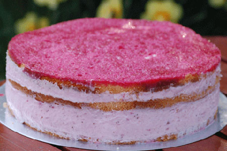 Torte mit pürierten Erdbbeeren und Joghurt